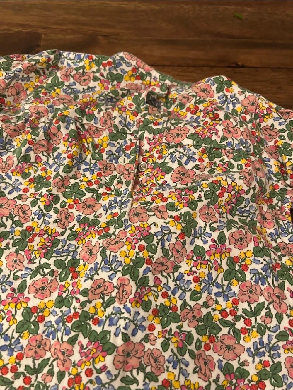 Boden Pink Floral Top with Strawberry Pocket Appliqués and Pink Striped Leggings